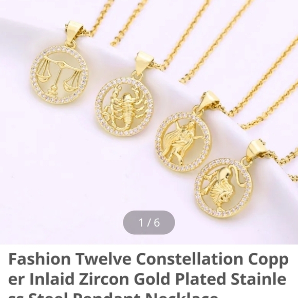 Pisces Feb/March Zodiac Necklace Inlaid Zircon Gold Plated Stainless Steel - Picture 12 of 14